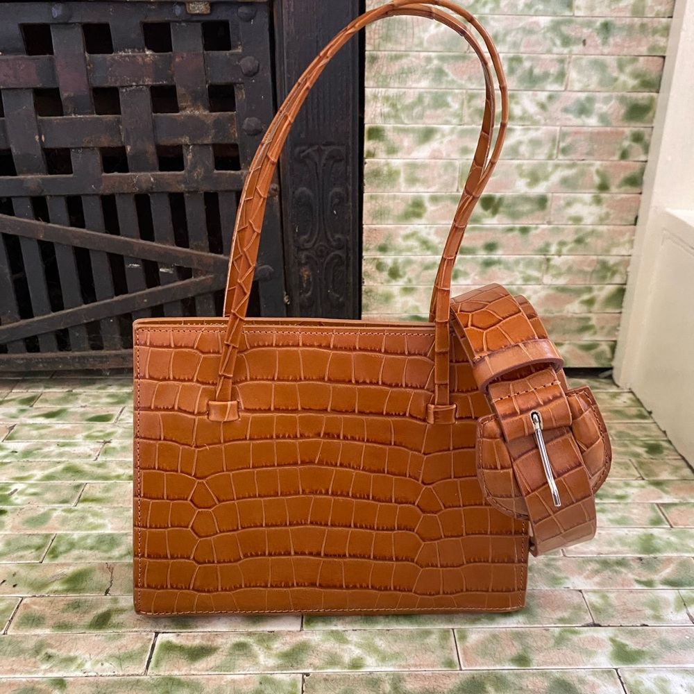 Maryam Nassir Zadeh Anika embossed crocodile Shoulder Bag with matching belt